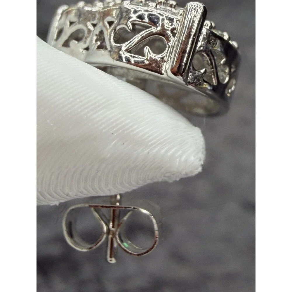 925 Sterling Silver Heart Shaped Cluster Lab Created Diamonds 4.35 Grams